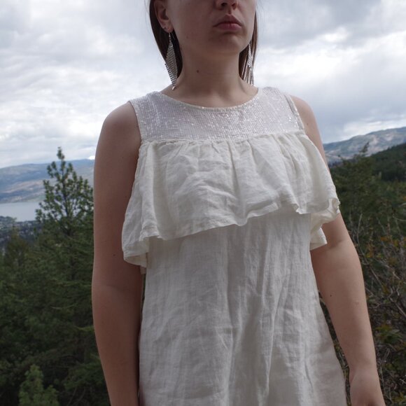 100% Linen Cream Color Dress By Via Signoria Made In Italy - Picture 5 of 9